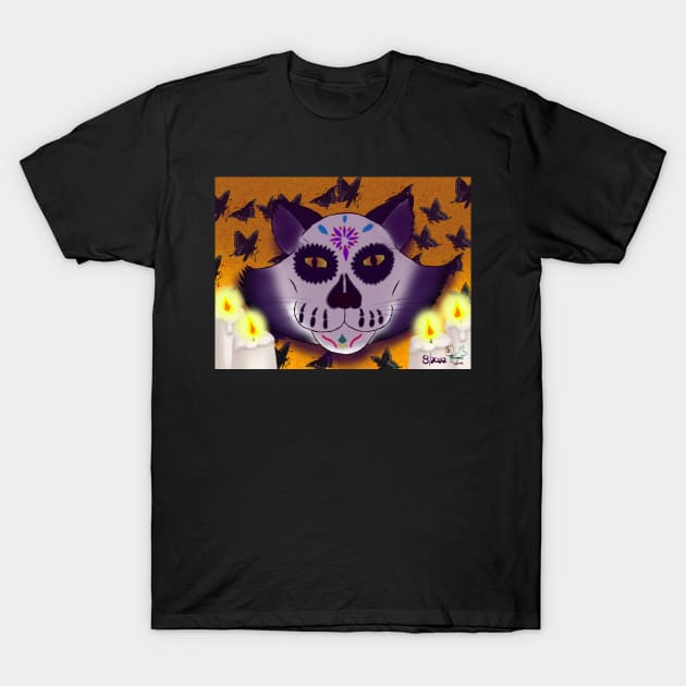 Dia De Los Muertos Cat T-Shirt by The Cinnafloof Den by Sedona